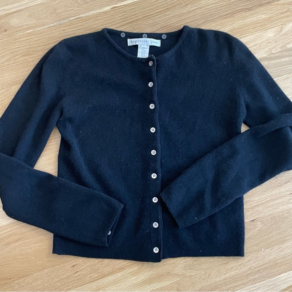 BALLINGER GOLD Lambswool Bland Black Cardigan ~ Sweater Size S
